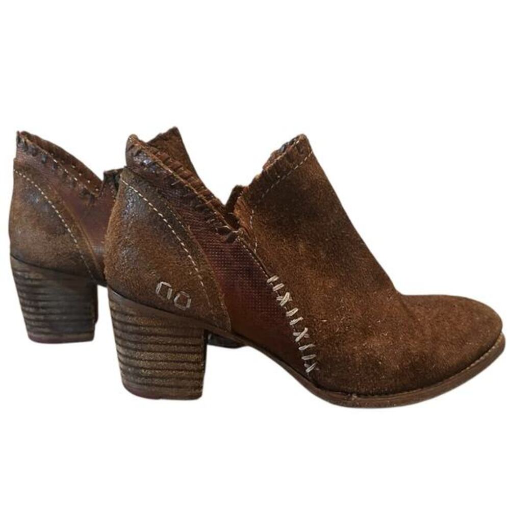 BED STU Carla‎ Teak MD Leather Ankle Boots Sz 9 Brown Suede Whipstitch Bootie
